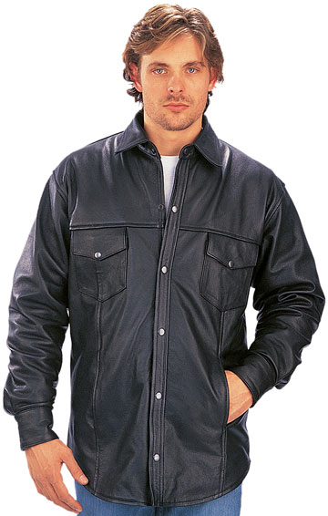 C852 Mens Leather Shirt with Snaps and Adjustable Cuffs